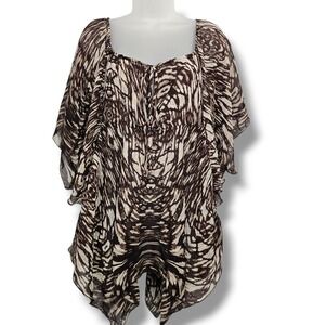 Y2K Dots Poncho Top M Brown Cream Butterfly Sleeve Boho Ethereal Fairy Gypsy 90s